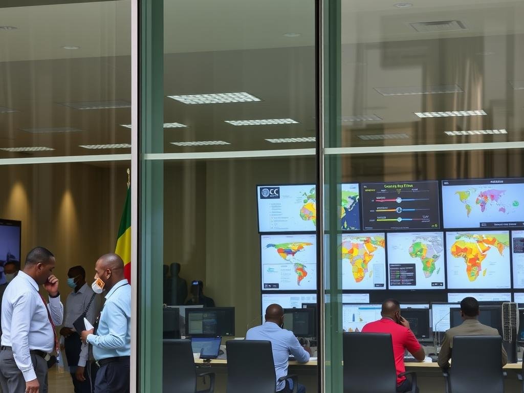 Africa CDC headquarters in Addis Ababa with health diplomacy officials coordinating pandemic response