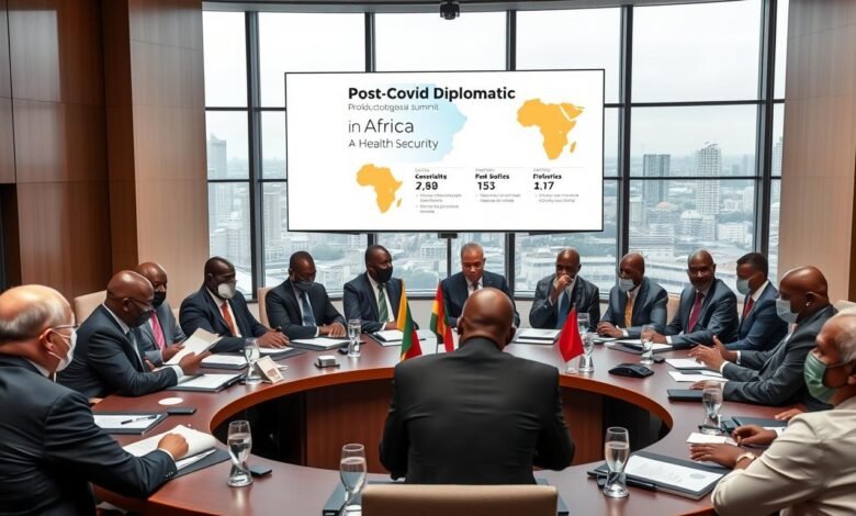 African leaders at a post-pandemic diplomatic summit discussing health security and regional cooperation