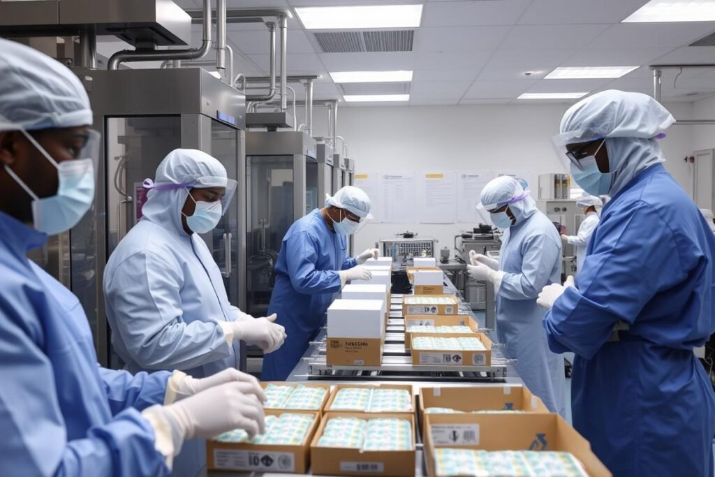 African pharmaceutical manufacturing facility producing COVID-19 vaccines as part of post-pandemic health sovereignty