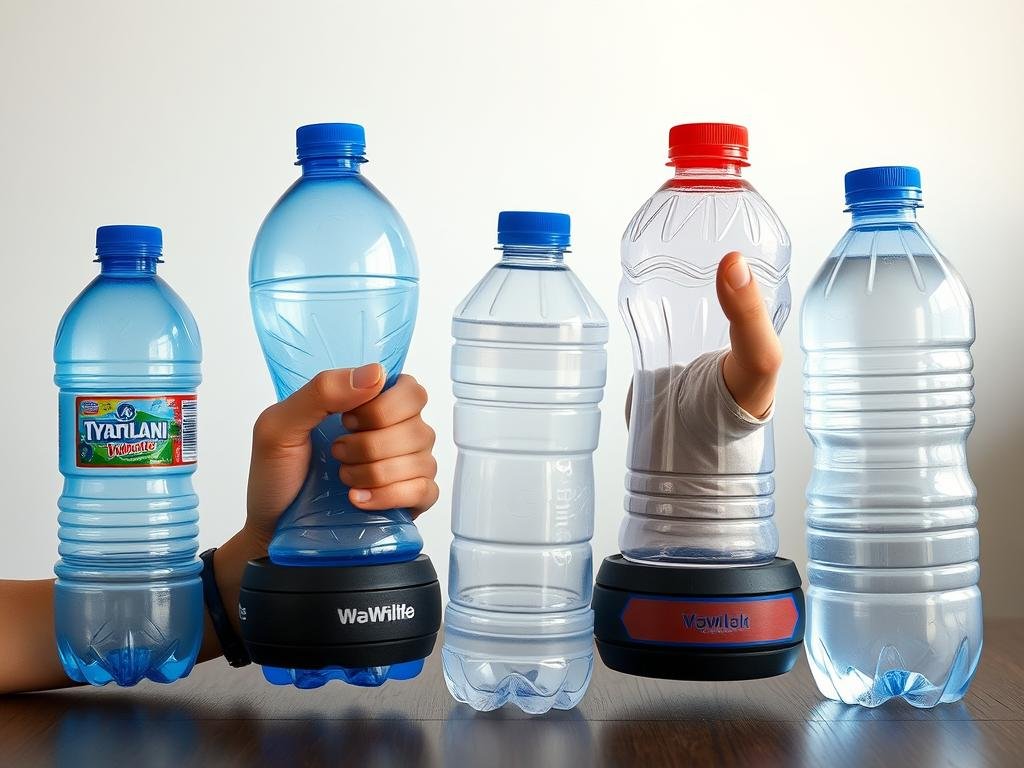 Botol air mineral yang digunakan sebagai beban untuk olahraga