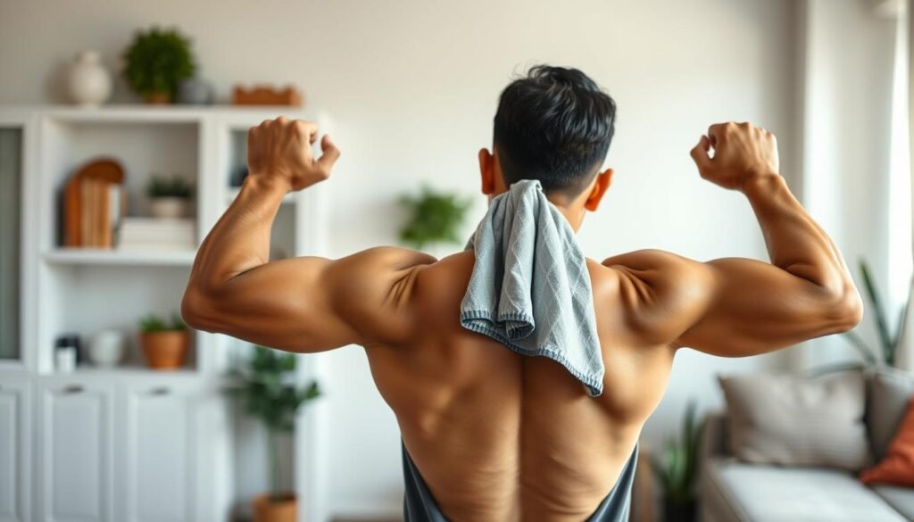 Menggunakan handuk kecil untuk latihan triceps di rumah